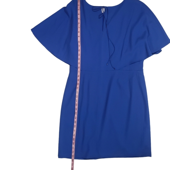 H By Halston Blue Chiffon Shift Dress Size 14 Flutter Bodice Keyhole Back Lined - Picture 12 of 15